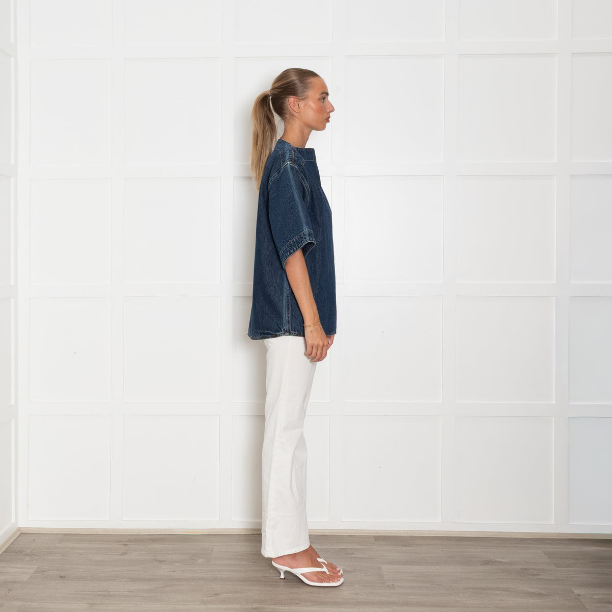 Toteme Dark Denim Structured Short Sleeve Top