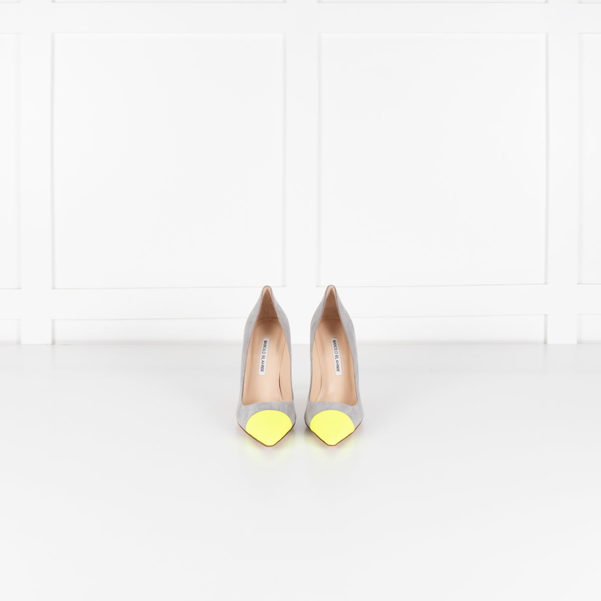 Manolo Blahnik Grey Court Shoe With Flourescent Toe