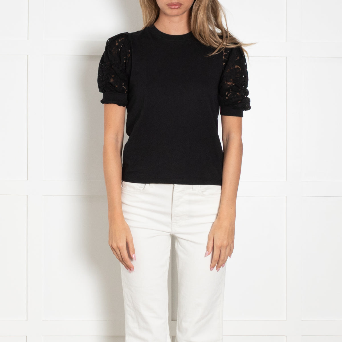 Frame Black Lace Sleeve T Shirt