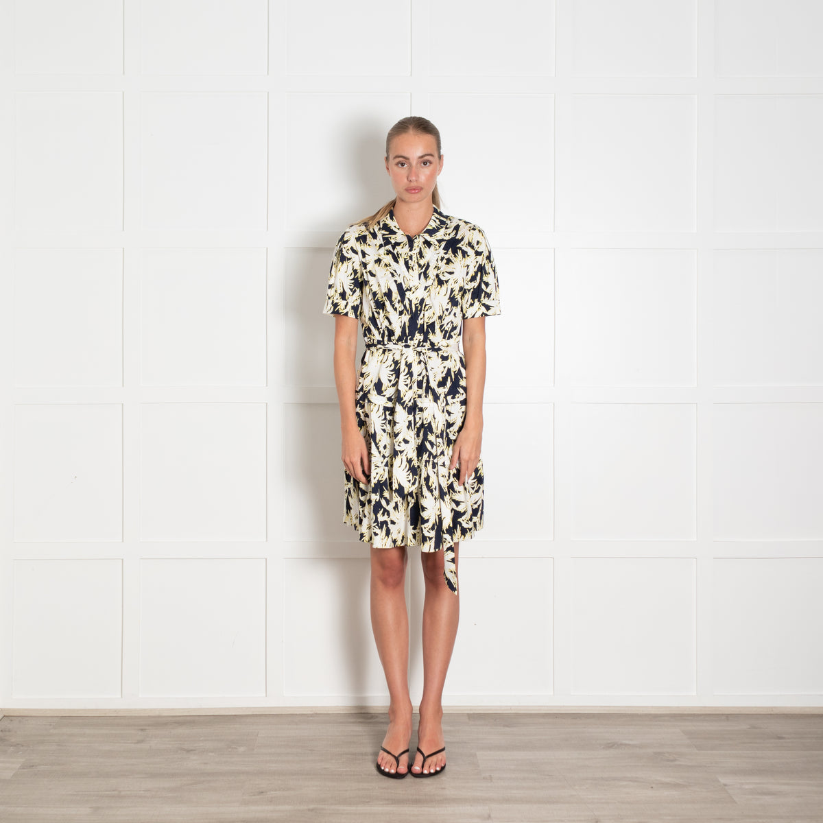 Diane Von Furstenberg Blue and Yellow Pintuck Front Mini