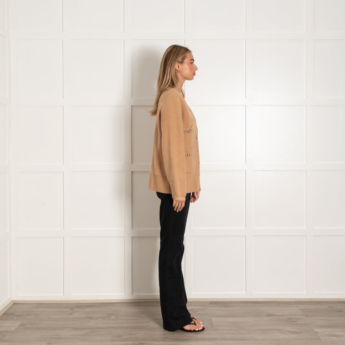Sandro Camel Jumbo Knit Plaited Detail Long Cardigan