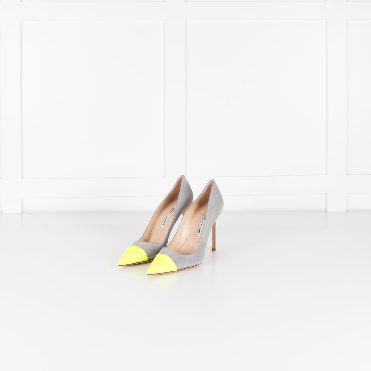 Manolo Blahnik Grey Court Shoe With Flourescent Toe