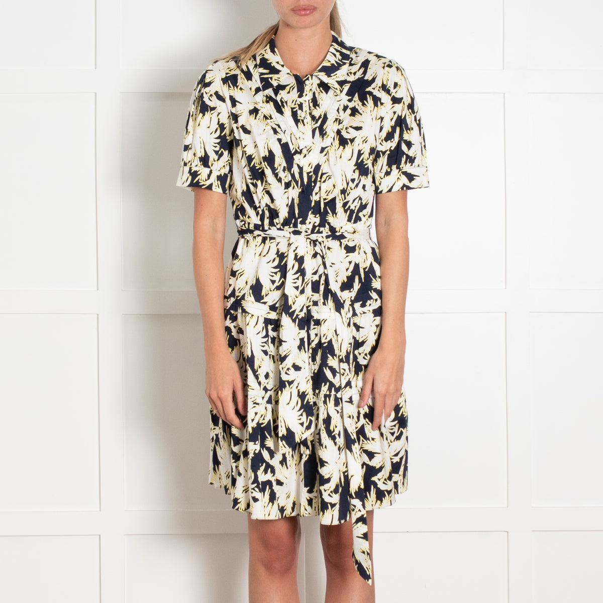 Diane Von Furstenberg Blue and Yellow Pintuck Front Mini
