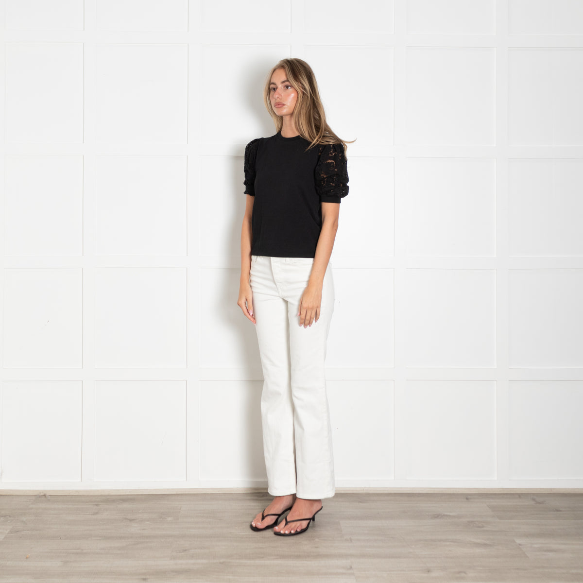 Frame Black Lace Sleeve T Shirt