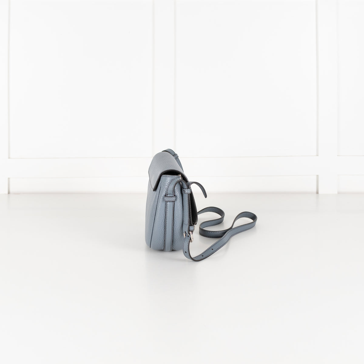 Fendi Blue Selleria Round Saddle Textured Leather Bag