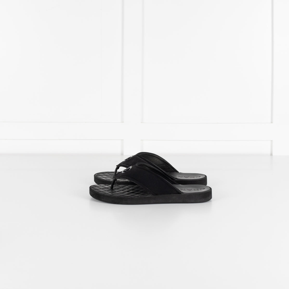 Chanel Black Cloth Rubber Quilted Sole Flip Flops