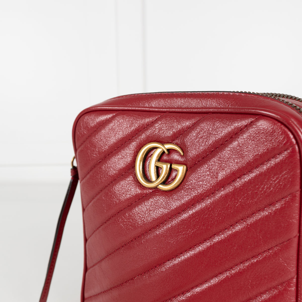 Gucci Red GG Marmont Matelasse Double Zip Crossbody