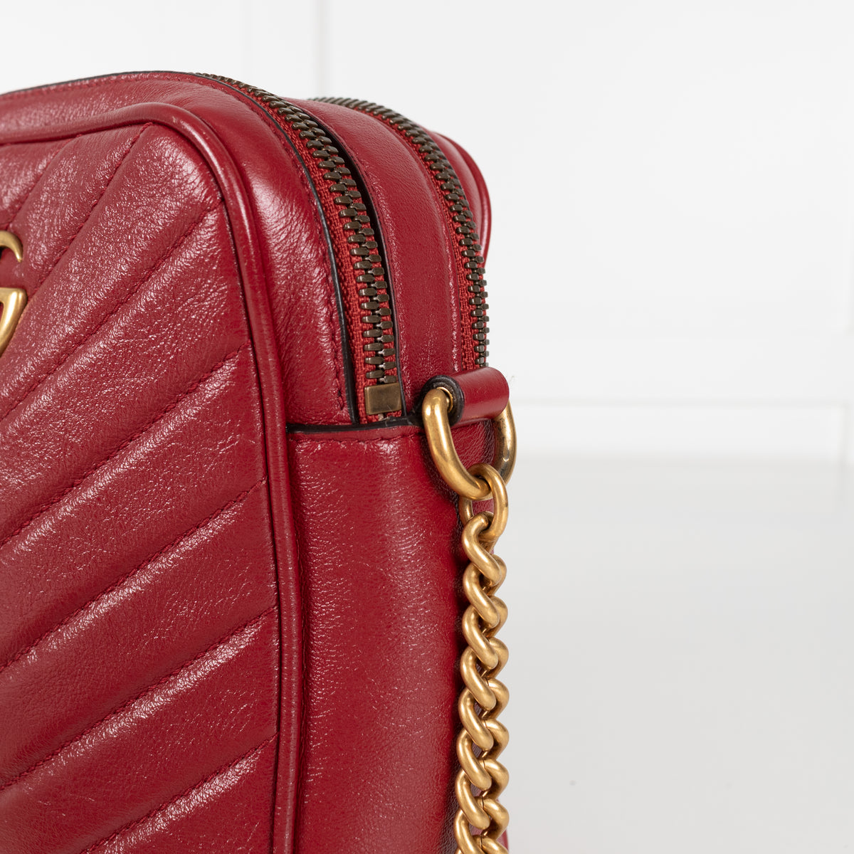 Gucci Red GG Marmont Matelasse Double Zip Crossbody