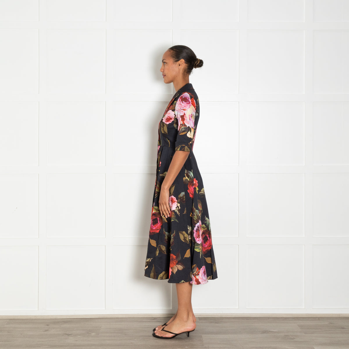 Suzannah Black Red Rose Print Short Sleeve Dress