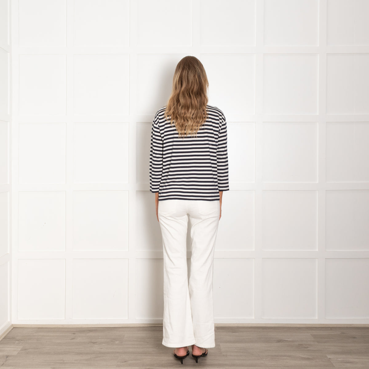 Chinti & Parker Navy Blue & White Stripe Pink Heart Top