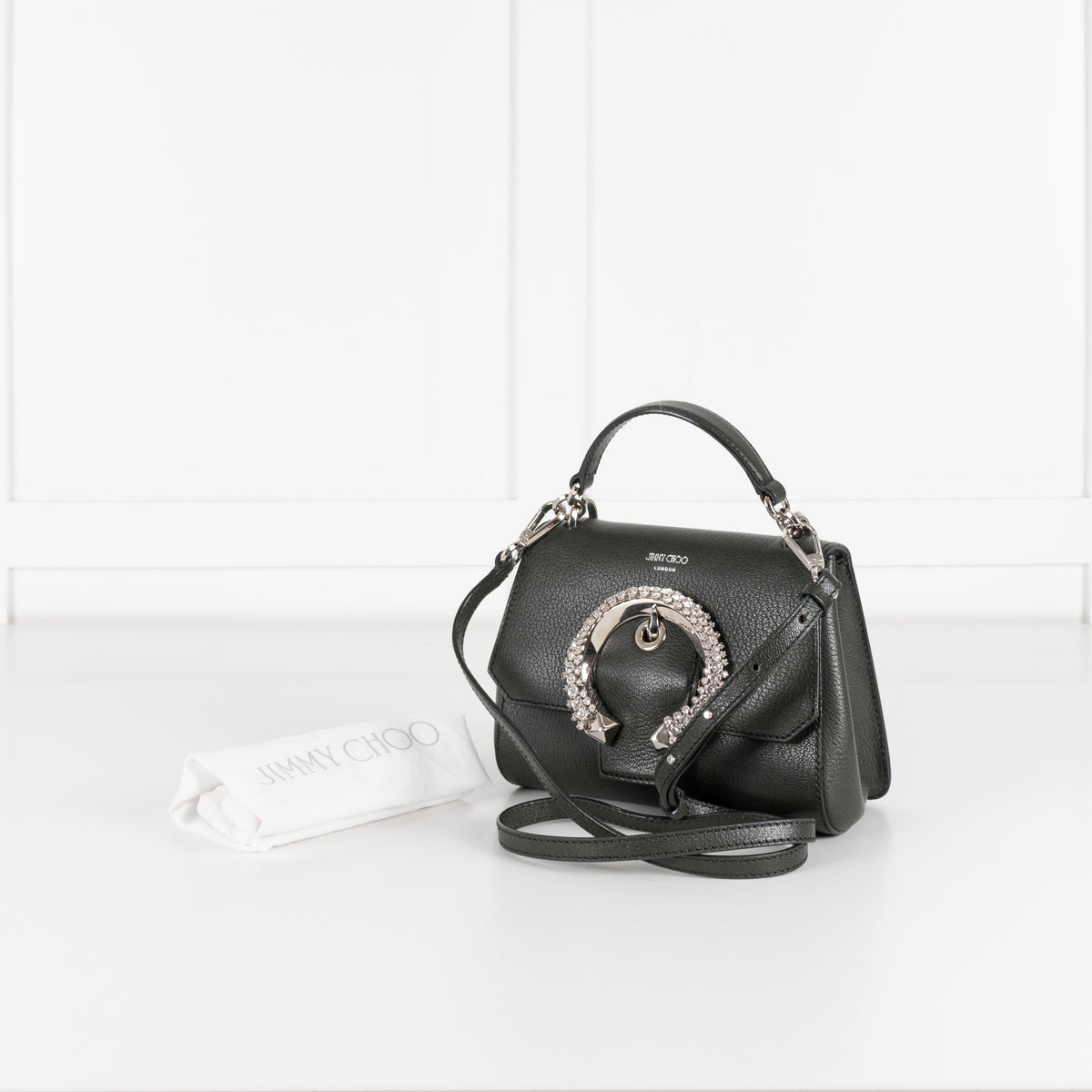 Jimmy Choo Green Leather Madeline Bag with Jewelled Clasp