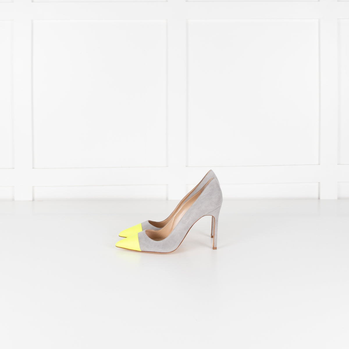 Manolo Blahnik Grey Court Shoe With Flourescent Toe