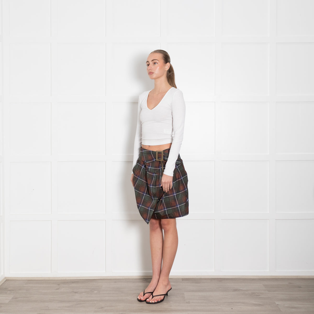 See By Chloe Green Brown Tartan Buckle Detail Mini Skirt