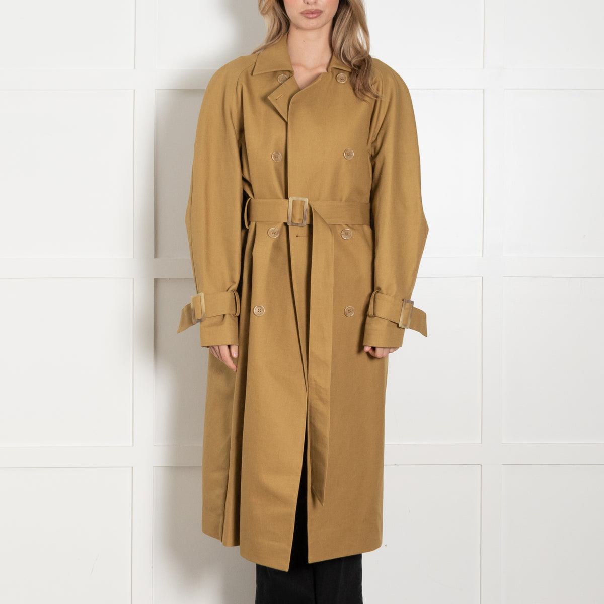 Tibi Tan Sculpted Cotton-Gabardine Trench Coat