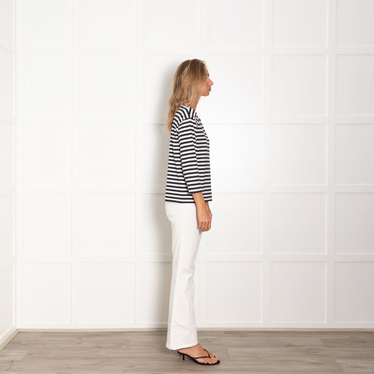 Chinti & Parker Navy Blue & White Stripe Pink Heart Top