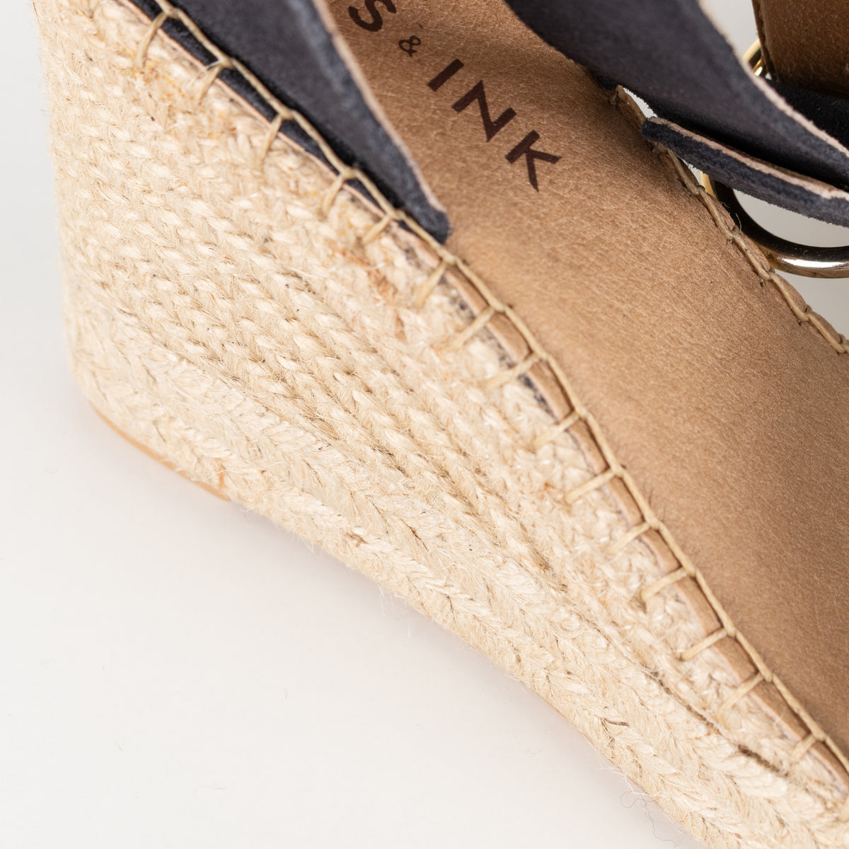 Iris & Ink Black Suede Espadrille Wedge Sandals