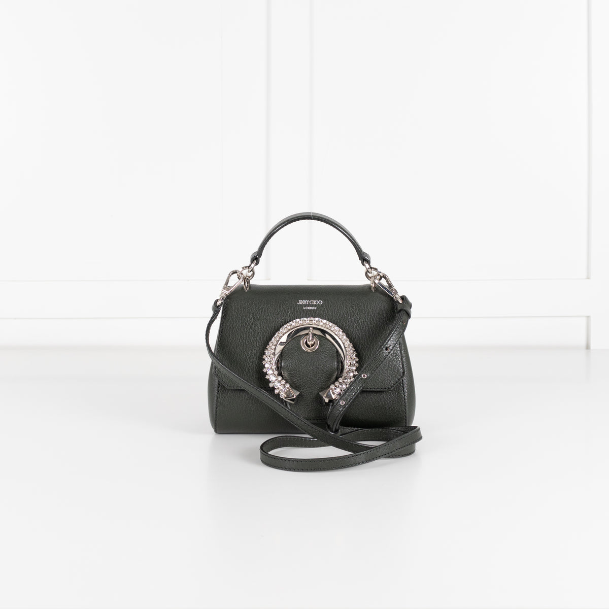 Jimmy Choo Green Leather Madeline Bag with Jewelled Clasp
