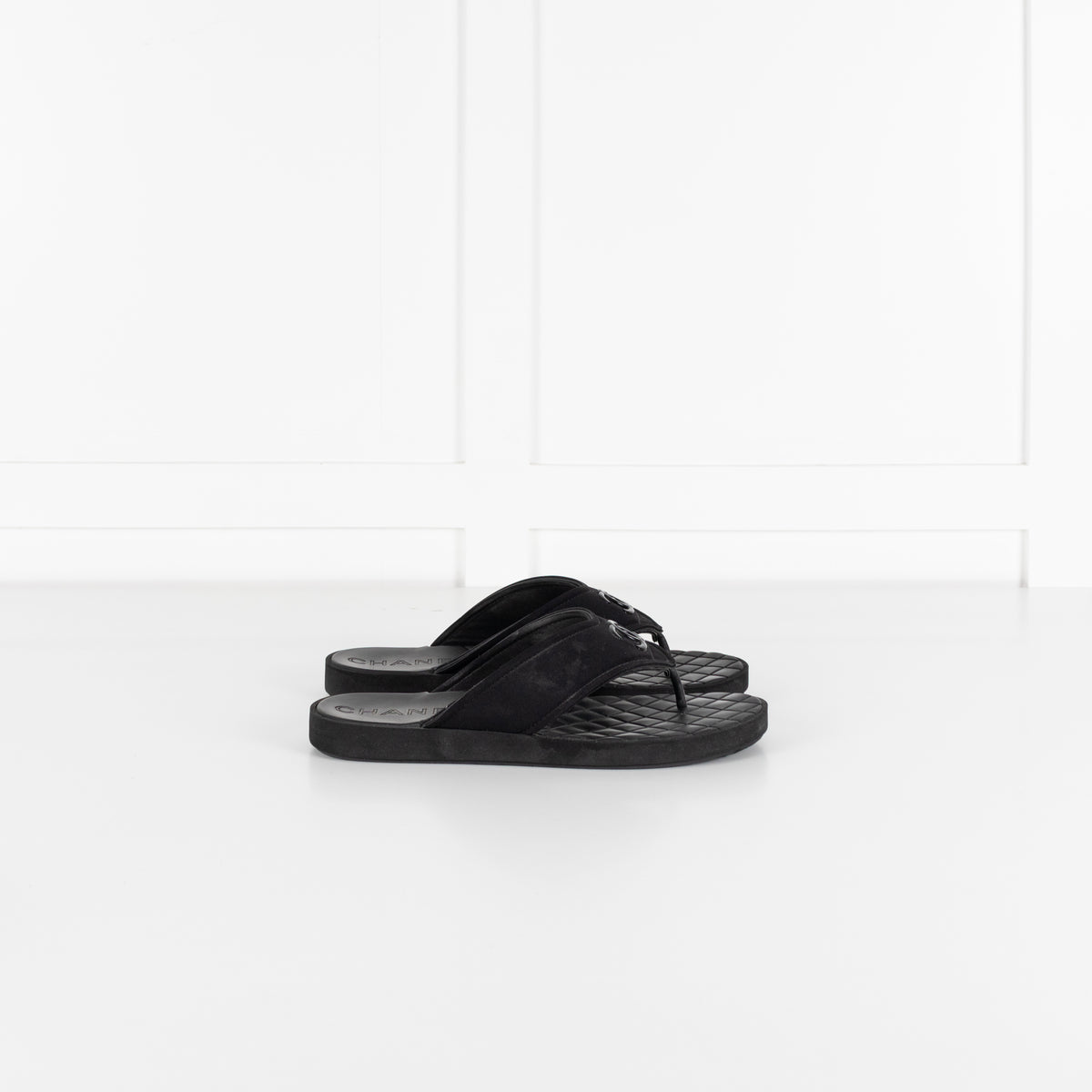 Chanel Black Cloth Rubber Quilted Sole Flip Flops