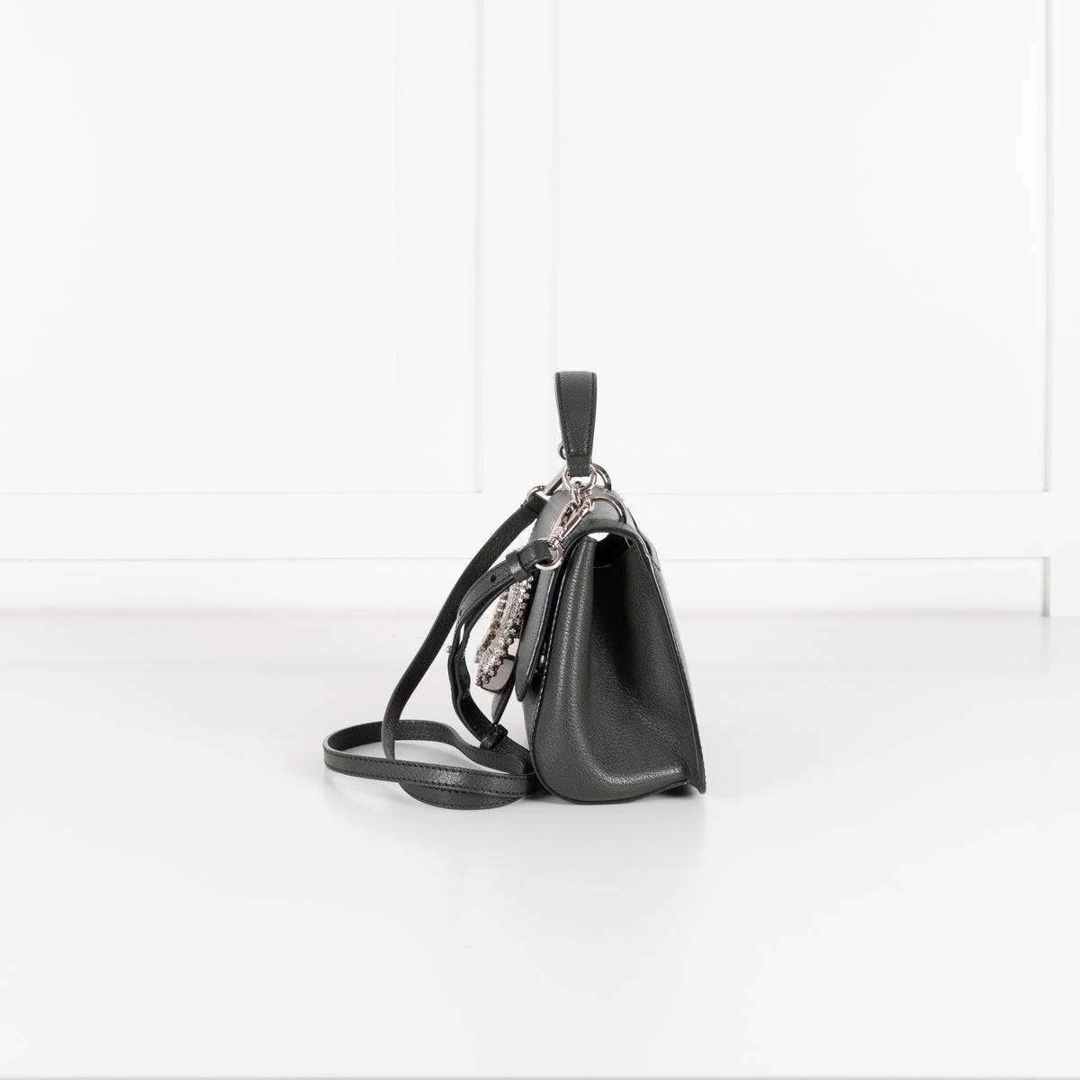 Jimmy Choo Green Leather Madeline Bag with Jewelled Clasp