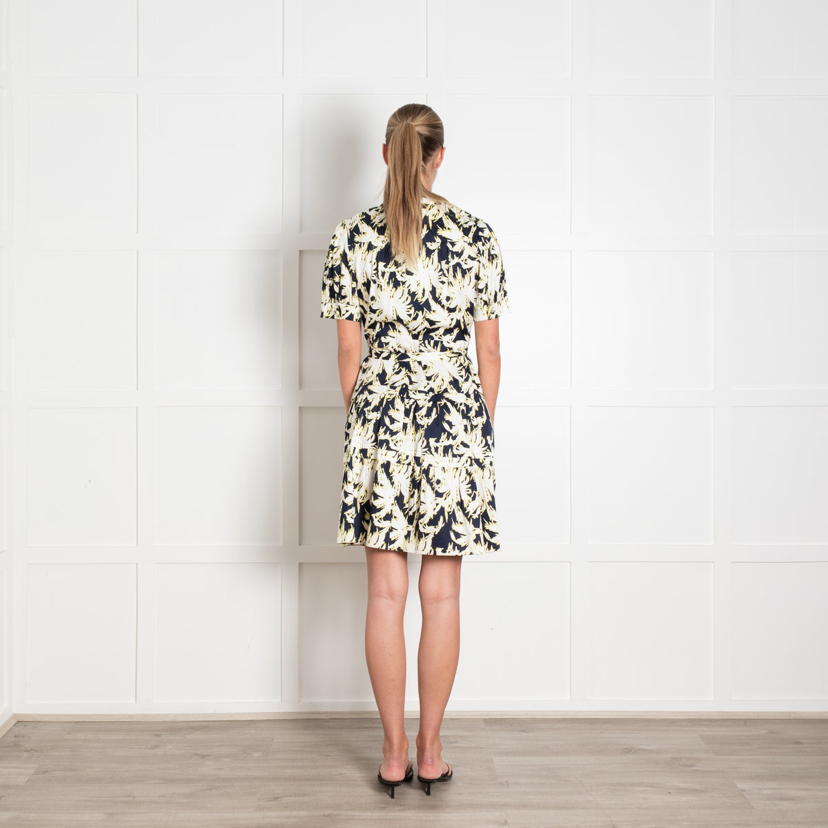 Diane Von Furstenberg Blue and Yellow Pintuck Front Mini