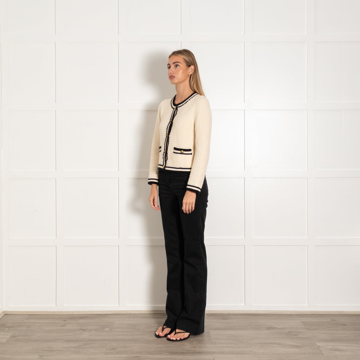 Me+EM Cream Black Trim Knit Jacket