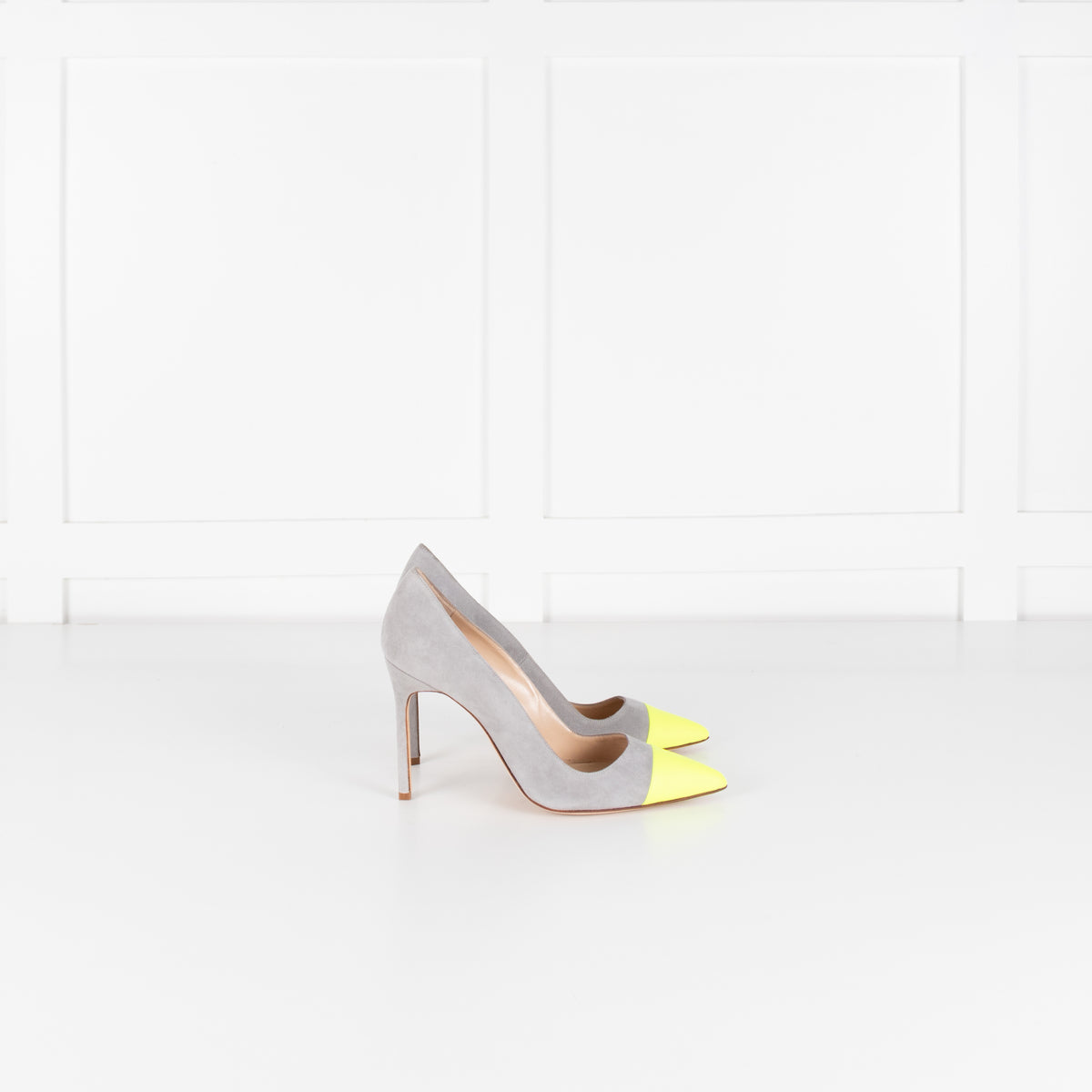 Manolo Blahnik Grey Court Shoe With Flourescent Toe