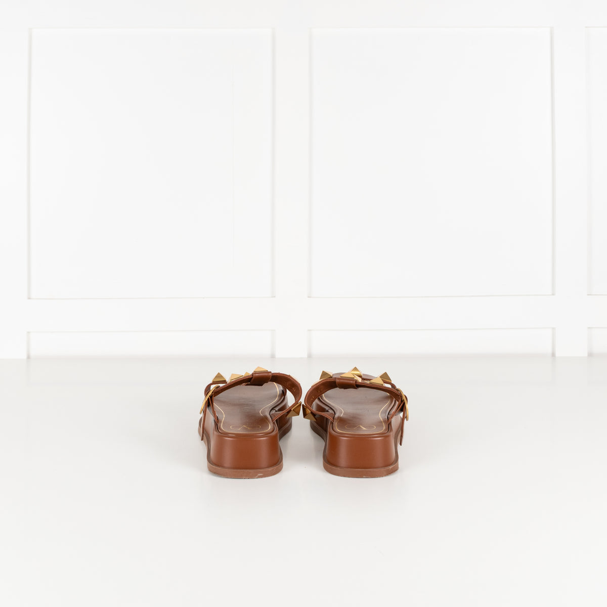 Valentino Brown Leather Roman Gold Rockstud Platform Sandals