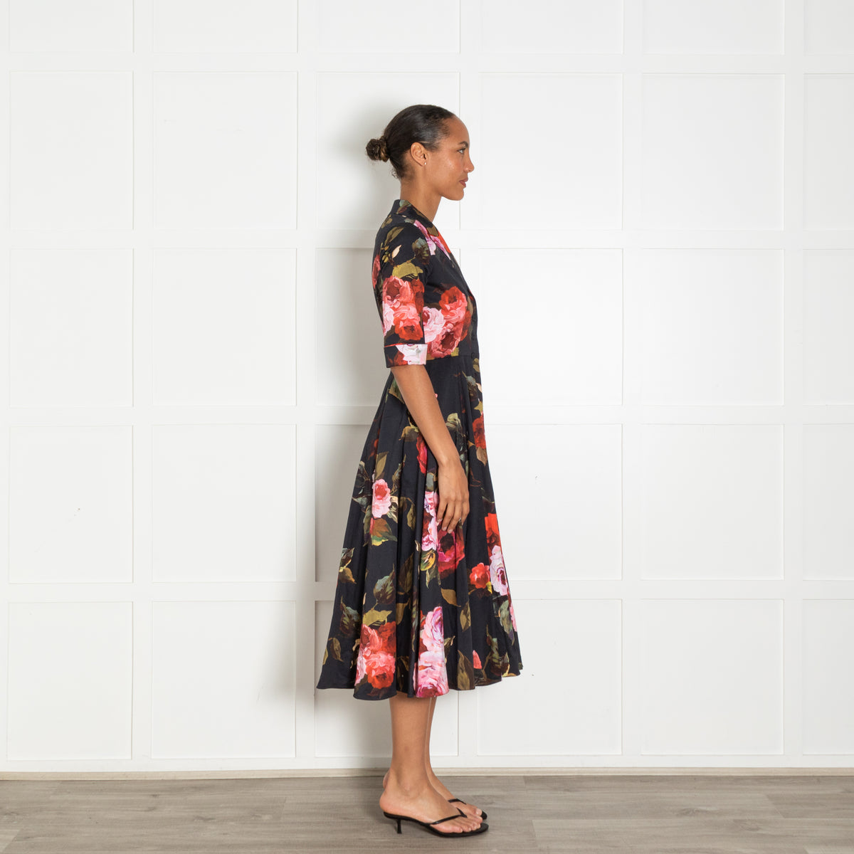 Suzannah Black Red Rose Print Short Sleeve Dress