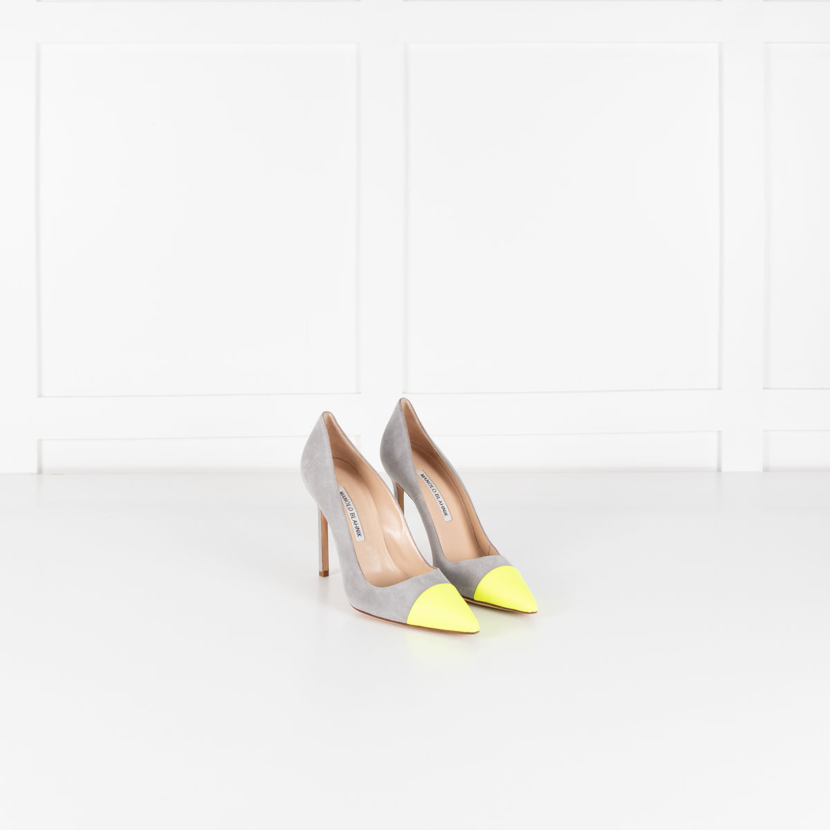 Manolo Blahnik Grey Court Shoe With Flourescent Toe