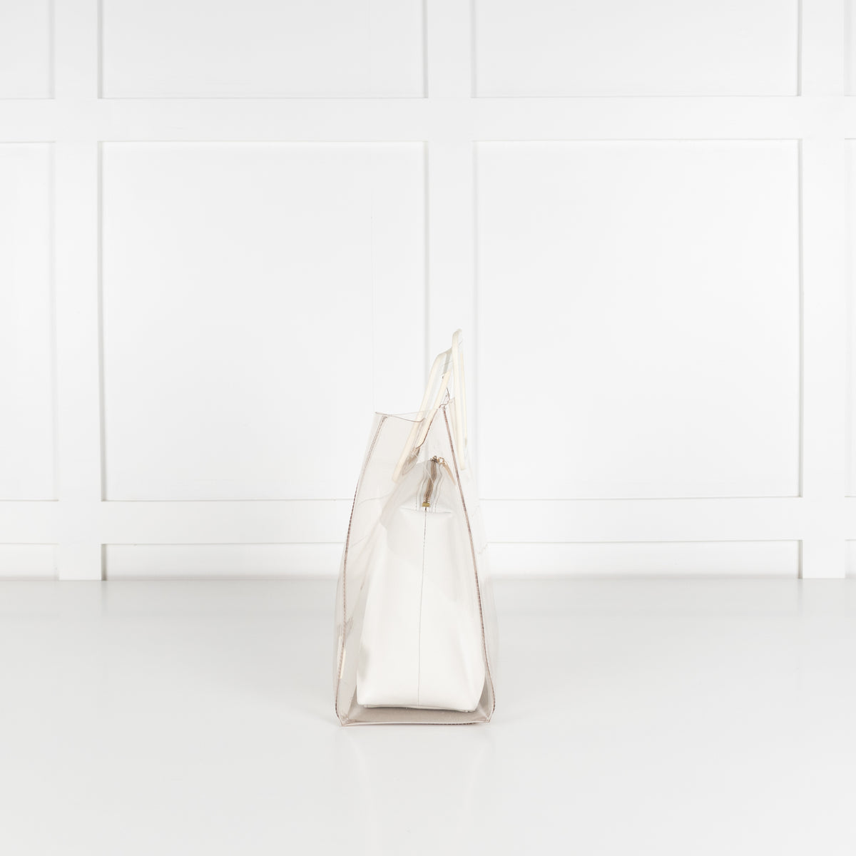 Staud Shirley White  Leather And Clear PVC Square Handle Bag