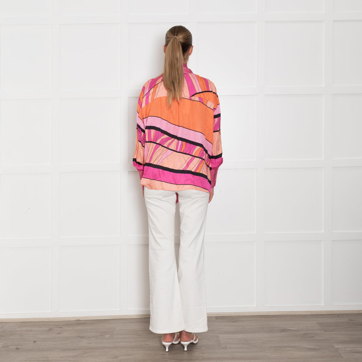 Pink Memories Pink Orange Neck Tie Blouse