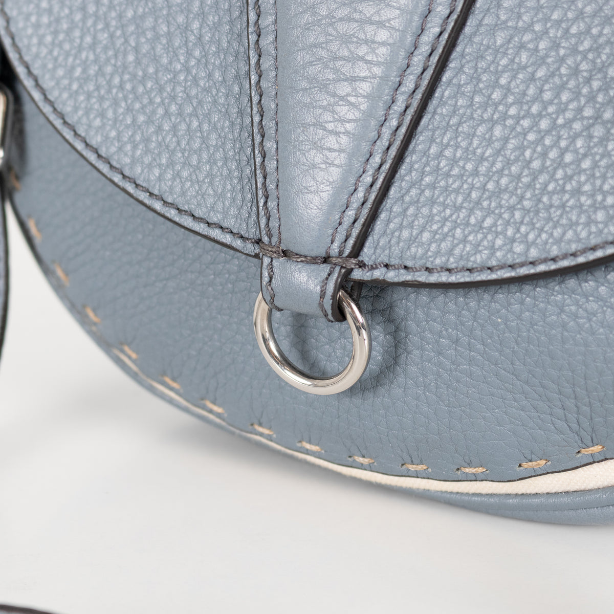 Fendi Blue Selleria Round Saddle Textured Leather Bag