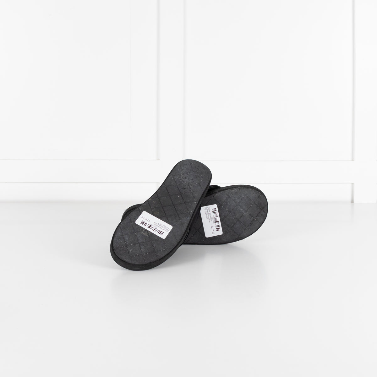 Chanel Black Cloth Rubber Quilted Sole Flip Flops