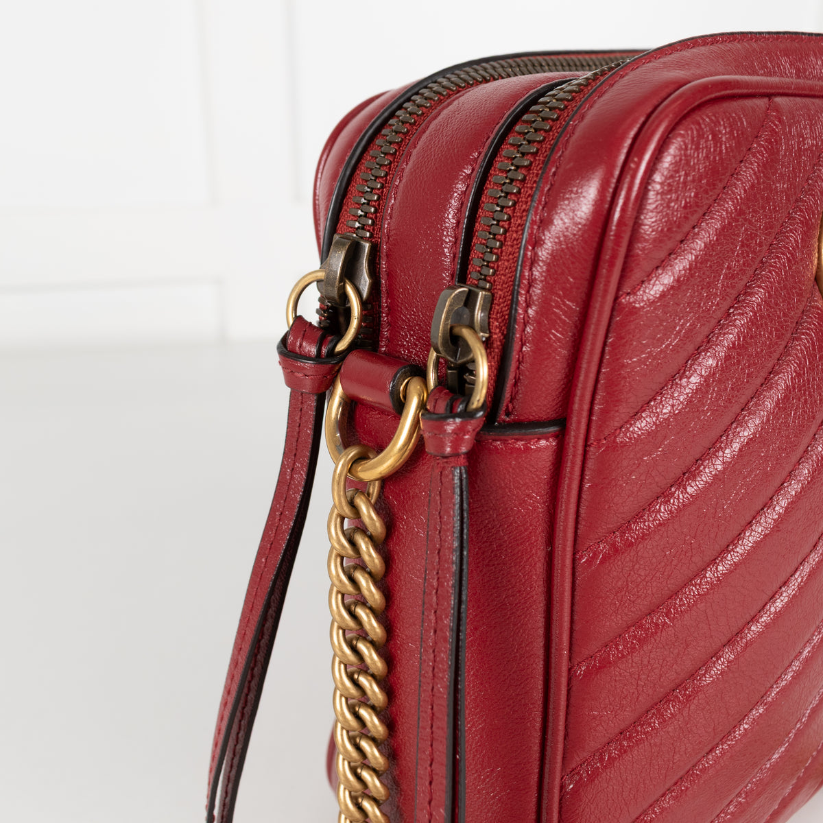 Gucci Red GG Marmont Matelasse Double Zip Crossbody