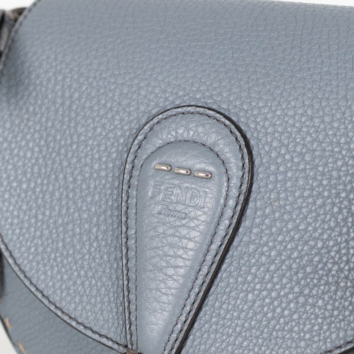 Fendi Blue Selleria Round Saddle Textured Leather Bag