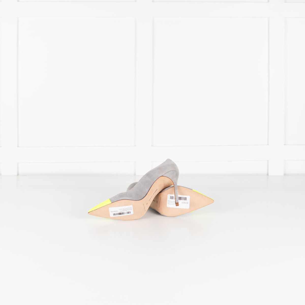 Manolo Blahnik Grey Court Shoe With Flourescent Toe