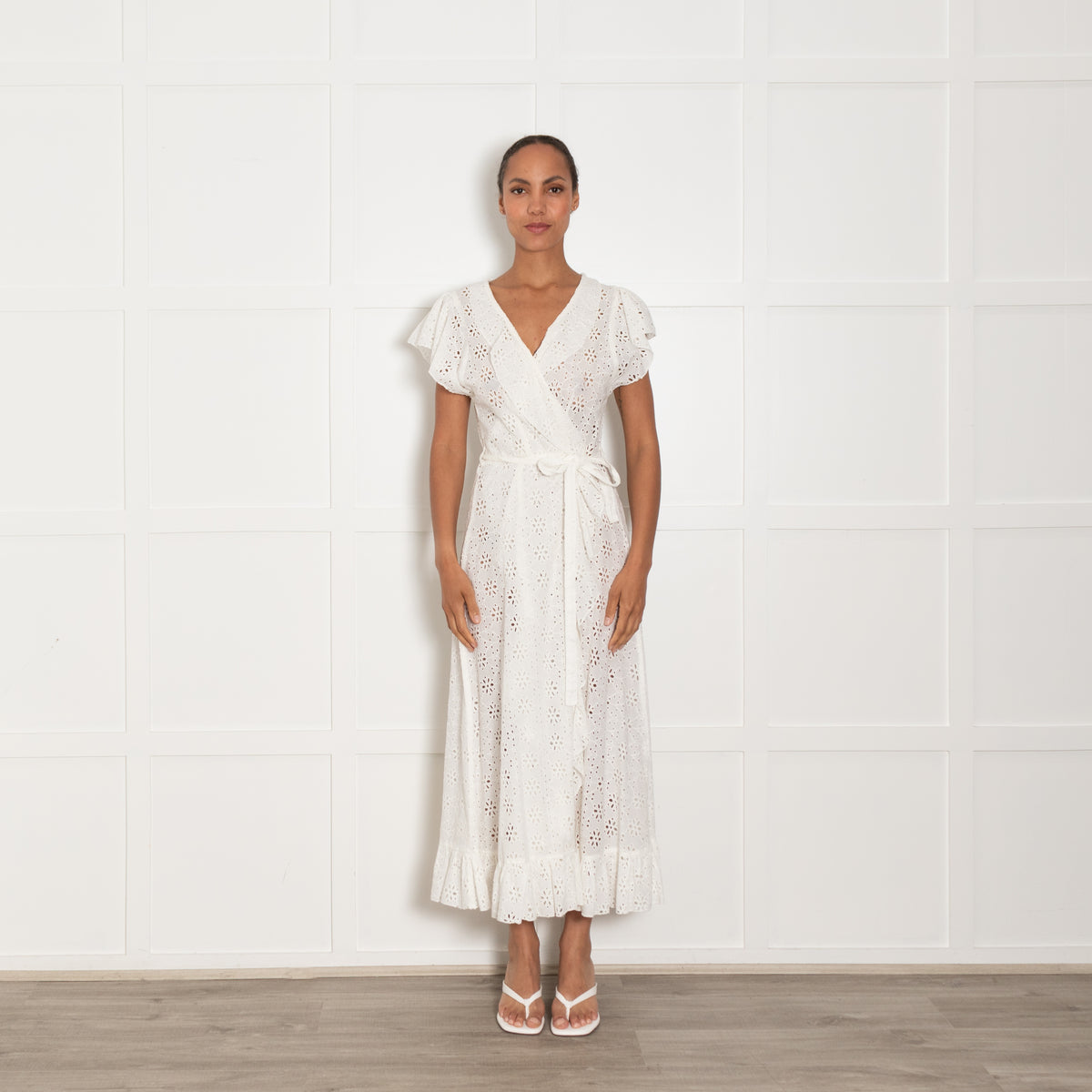 Melissa Odabash White Broderie Anglaise Wrap Dress
