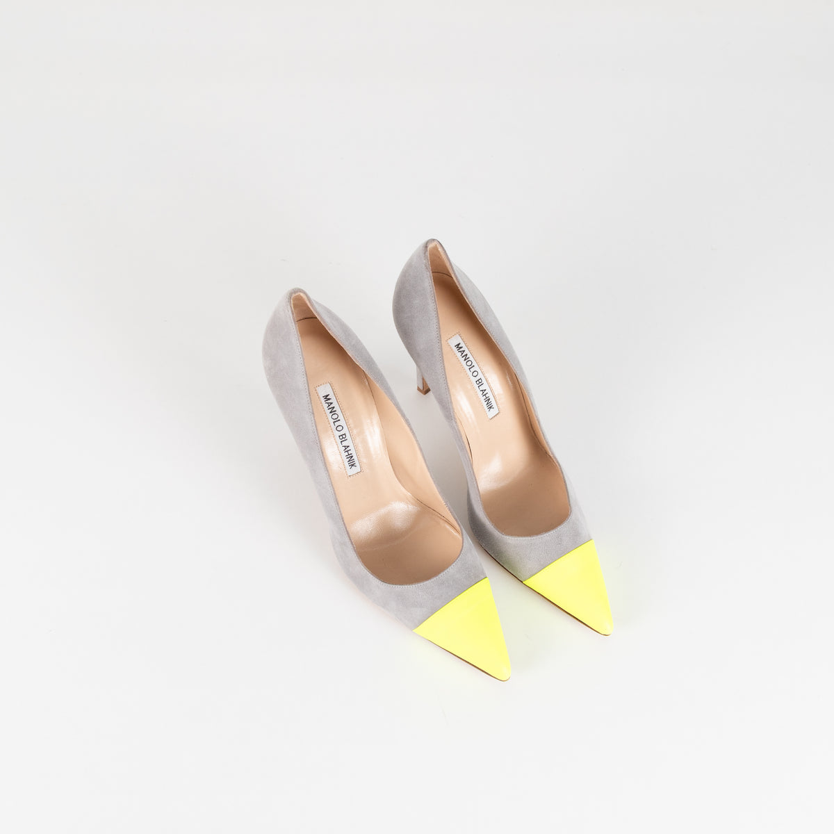 Manolo Blahnik Grey Court Shoe With Flourescent Toe