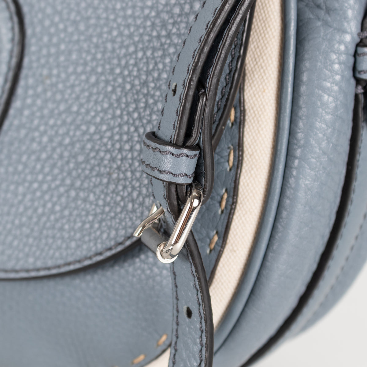 Fendi Blue Selleria Round Saddle Textured Leather Bag