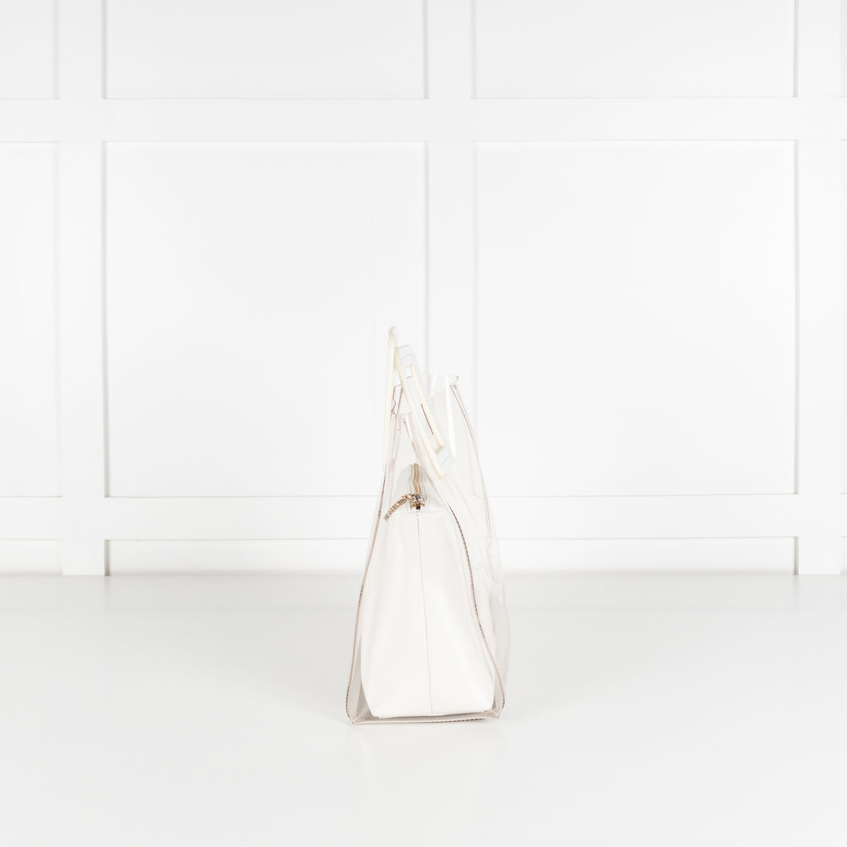 Staud Shirley White  Leather And Clear PVC Square Handle Bag