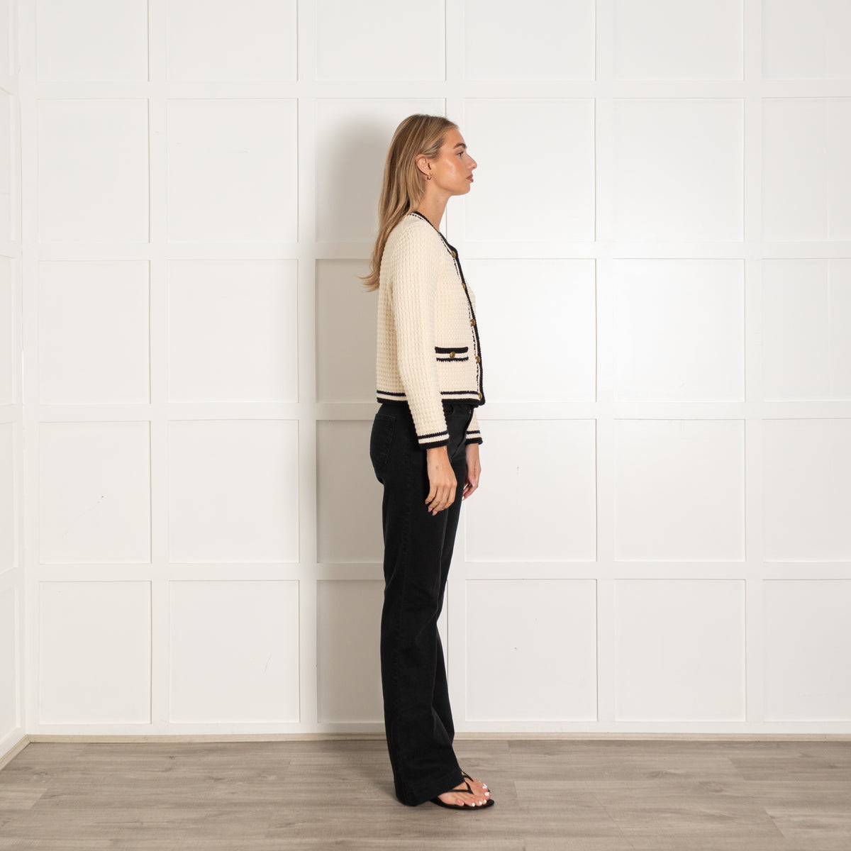 Me+EM Cream Black Trim Knit Jacket