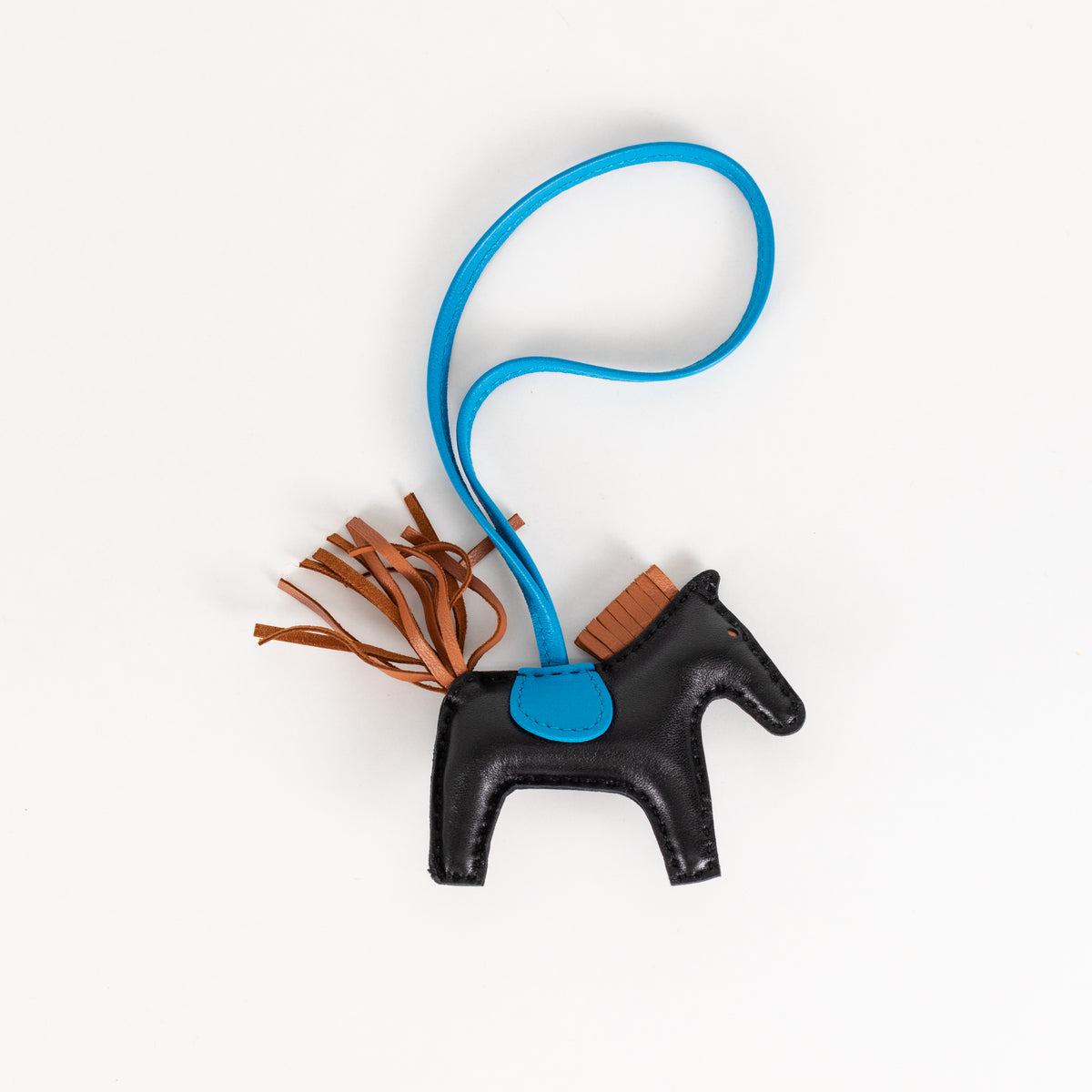 Hermes Black Blue Leather Rodeo PM Charm