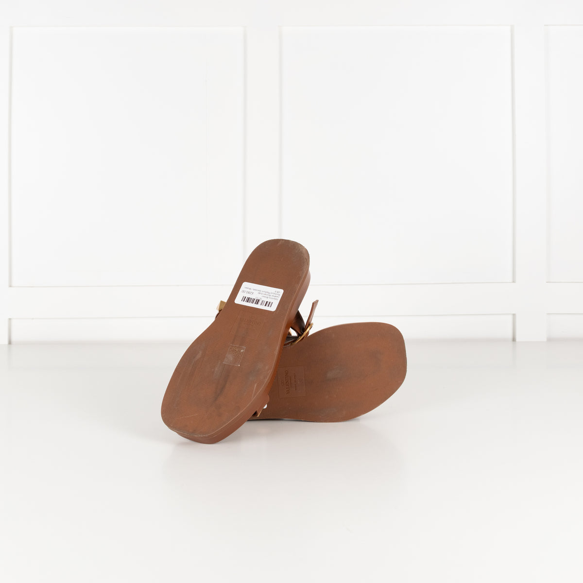 Valentino Brown Leather Roman Gold Rockstud Platform Sandals