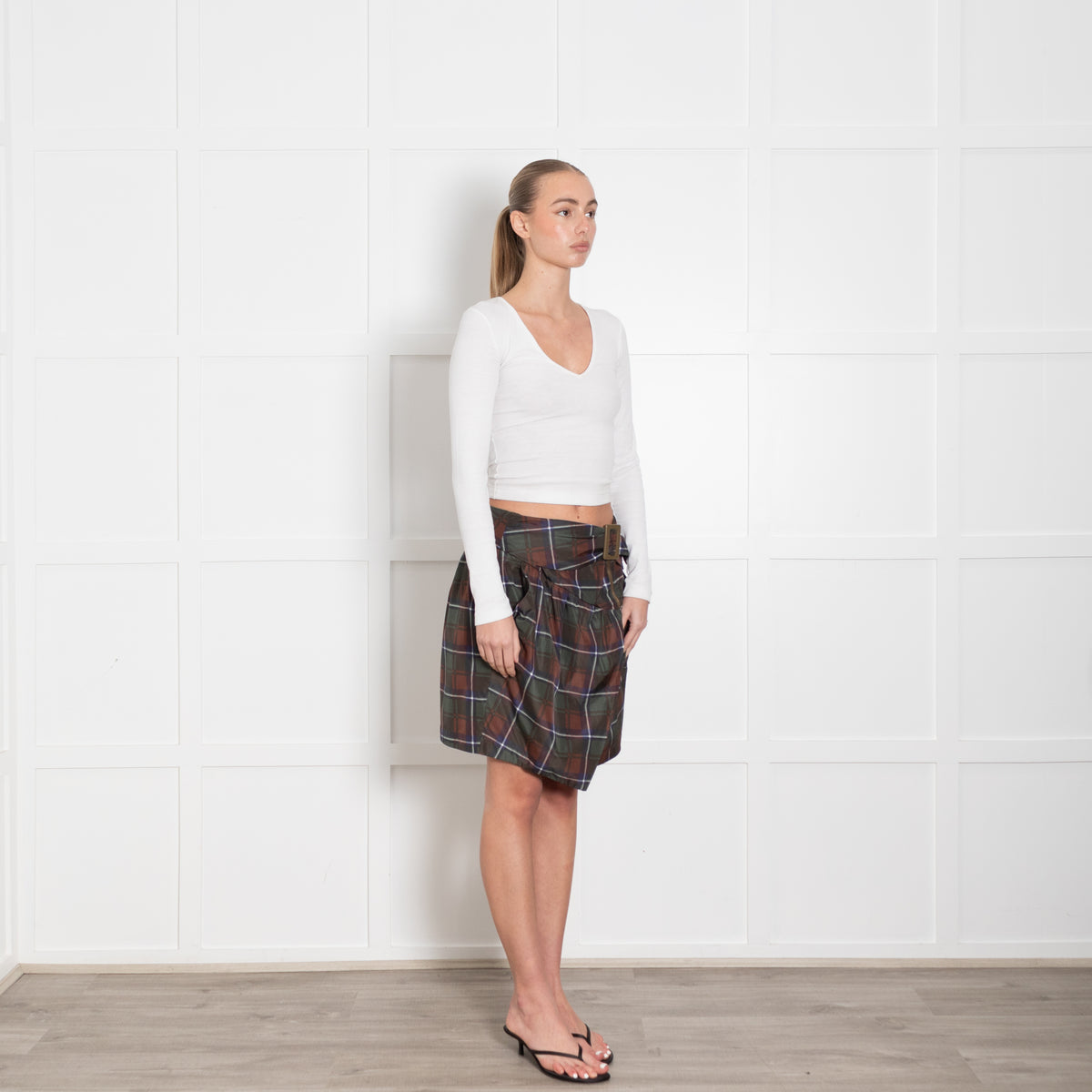 See By Chloe Green Brown Tartan Buckle Detail Mini Skirt