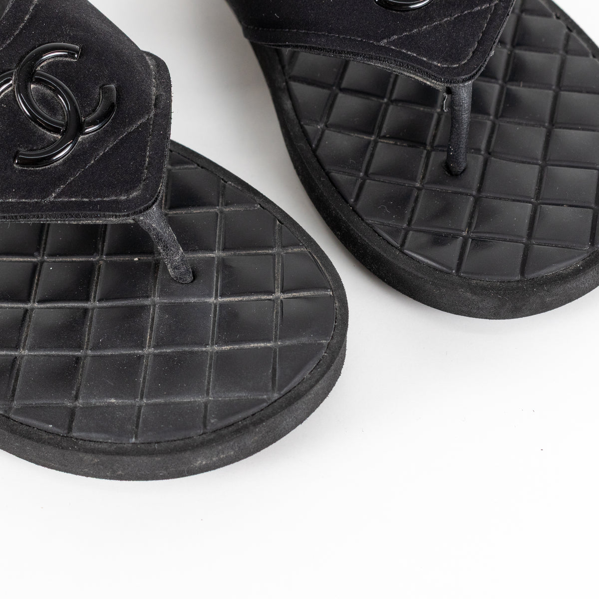 Chanel Black Cloth Rubber Quilted Sole Flip Flops