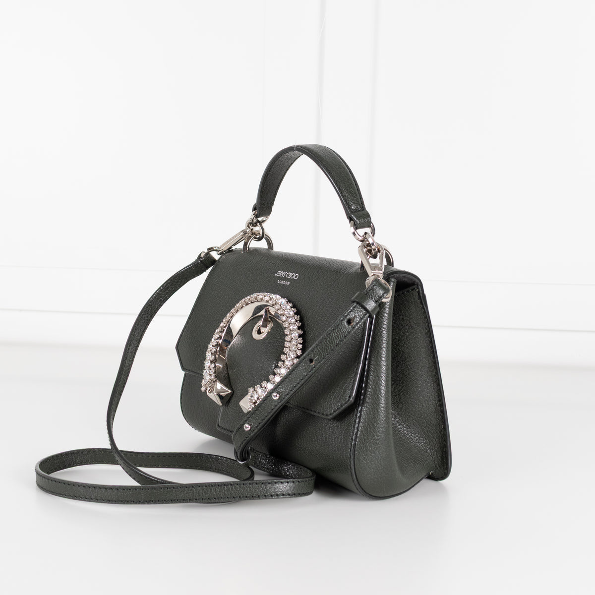 Jimmy Choo Green Leather Madeline Bag with Jewelled Clasp