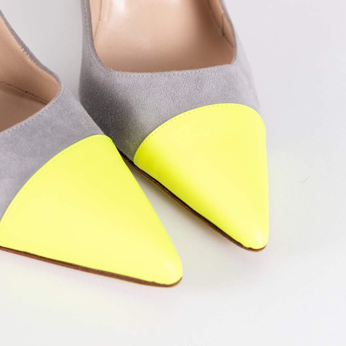 Manolo Blahnik Grey Court Shoe With Flourescent Toe