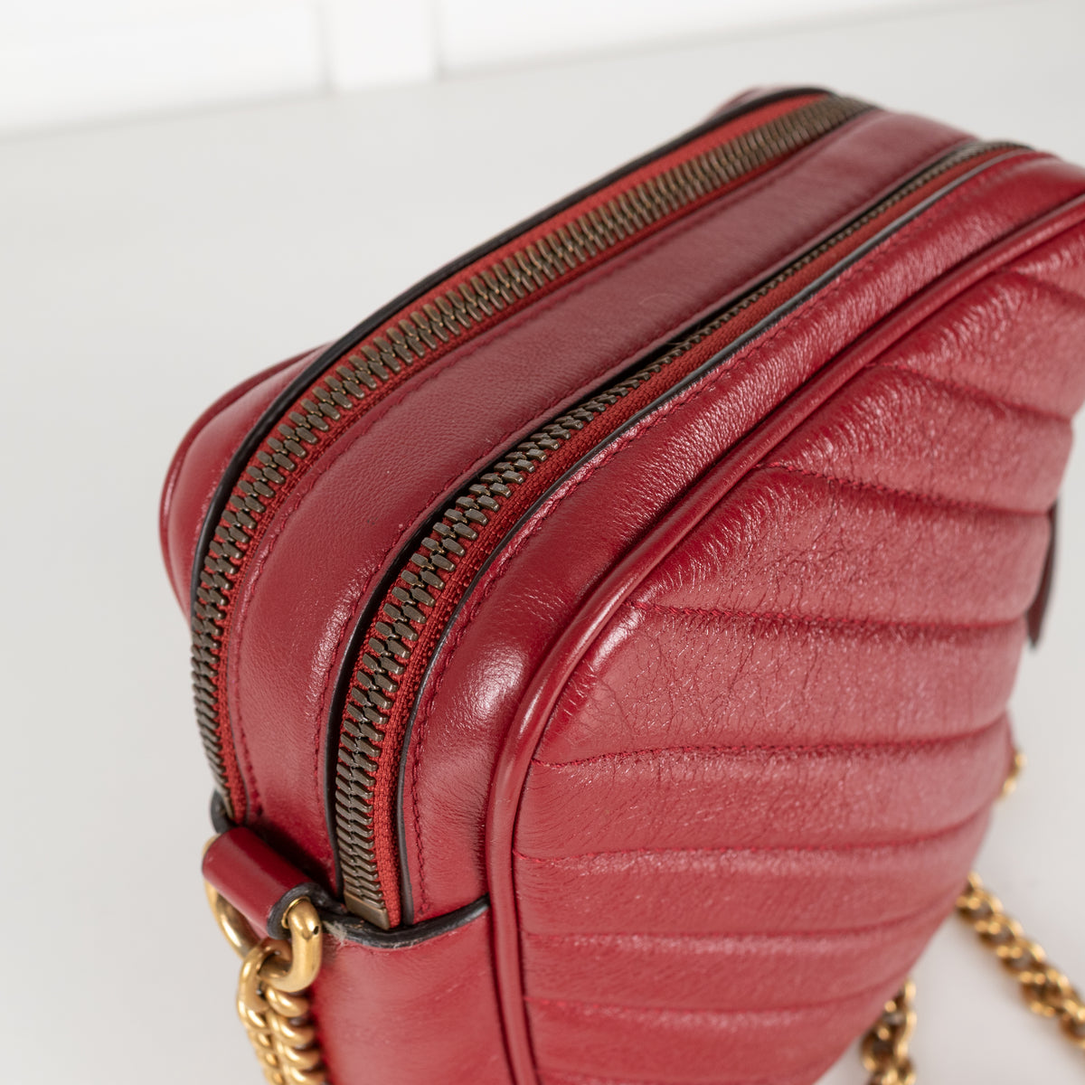 Gucci Red GG Marmont Matelasse Double Zip Crossbody