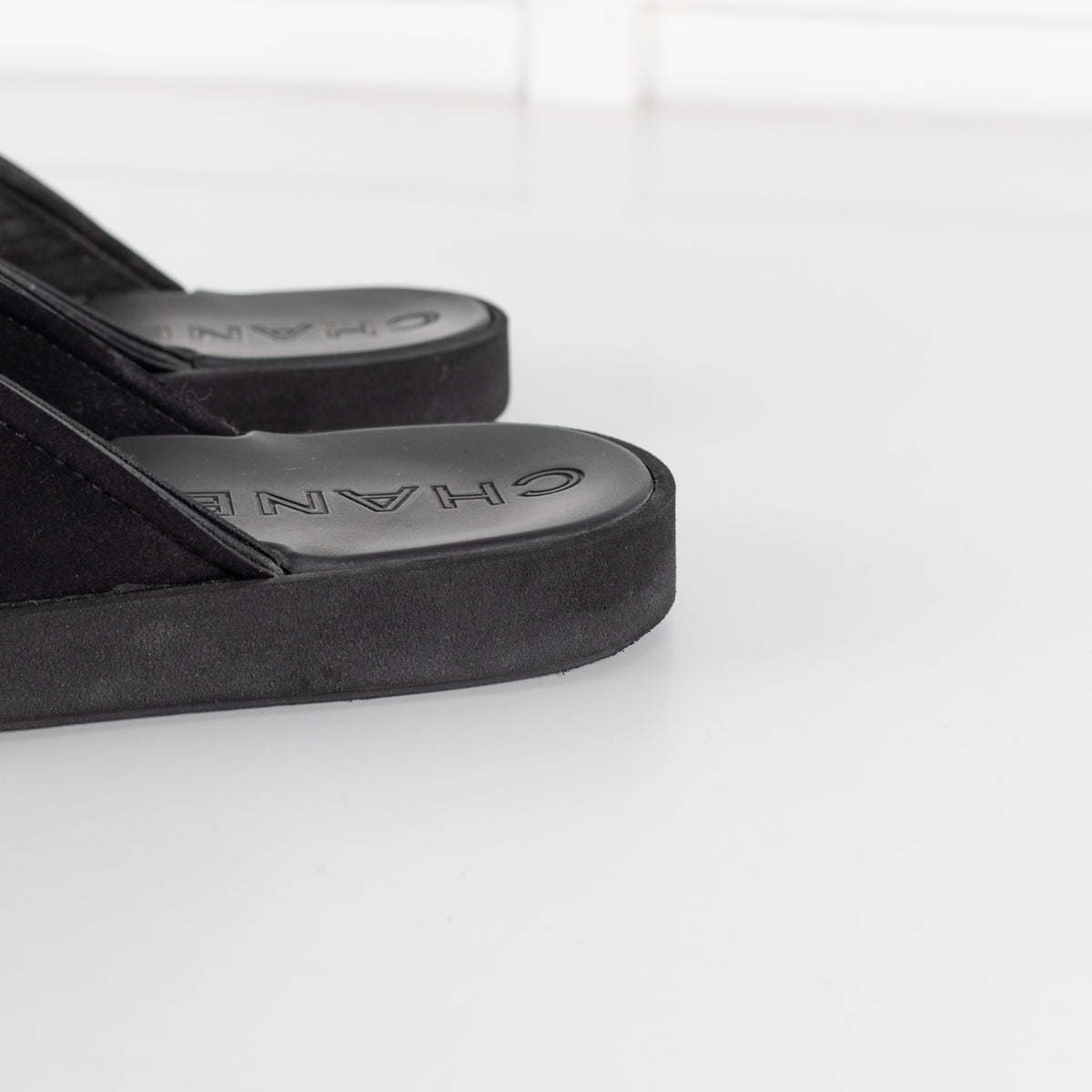 Chanel Black Cloth Rubber Quilted Sole Flip Flops