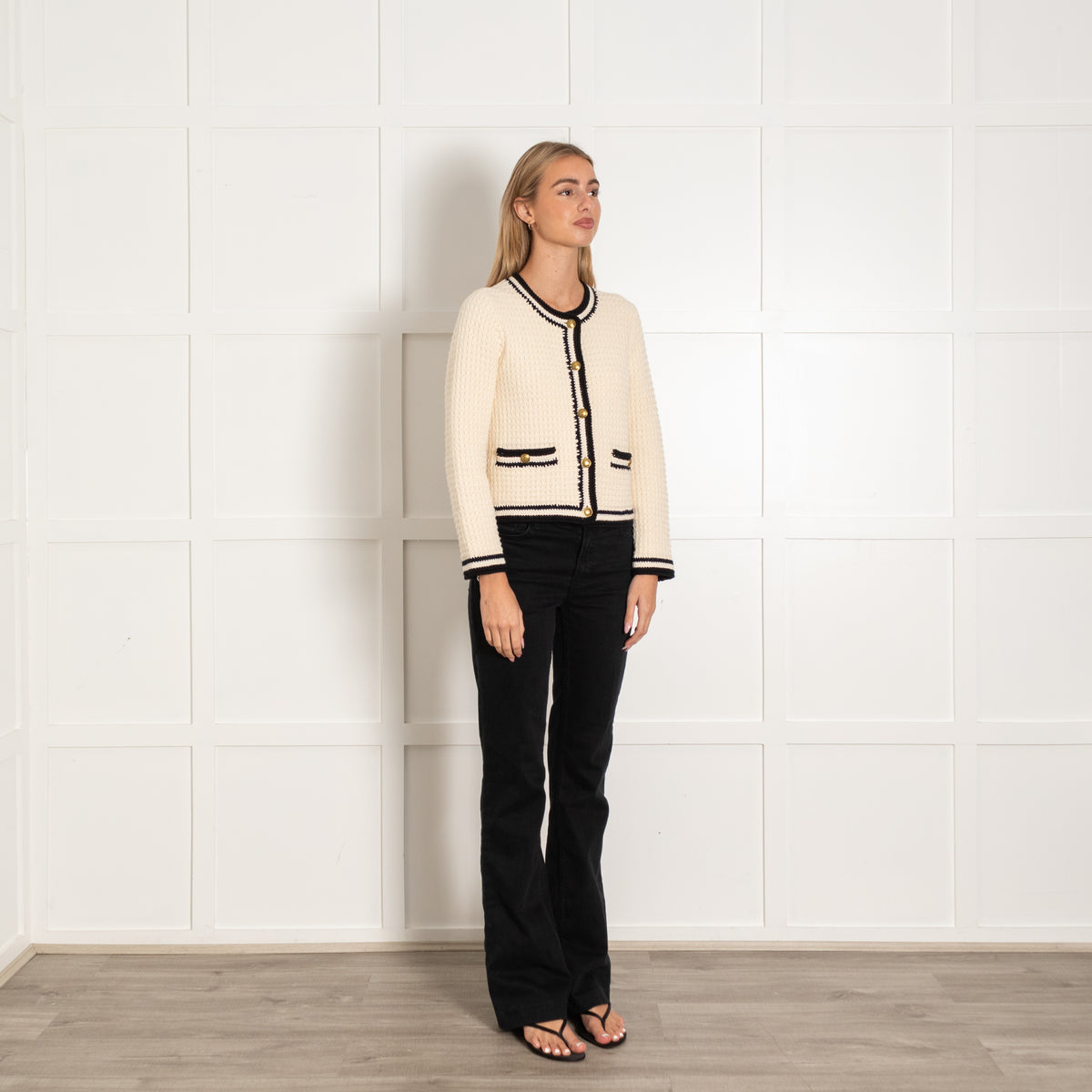 Me+EM Cream Black Trim Knit Jacket